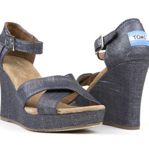 TOMS Sienna Metallic Blue Strappy Wedge